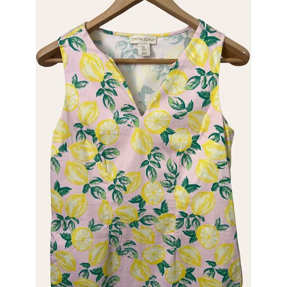 Cynthia Rowley Pink Yellow Lemon Fruit Print Sleeveless Shift Mini Dress Size 4 - Picture 7 of 9